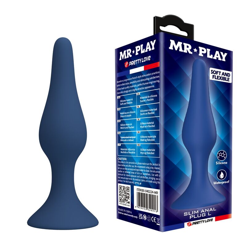 MR PLAY Slim analni čep od silikona, plavi, veličina L