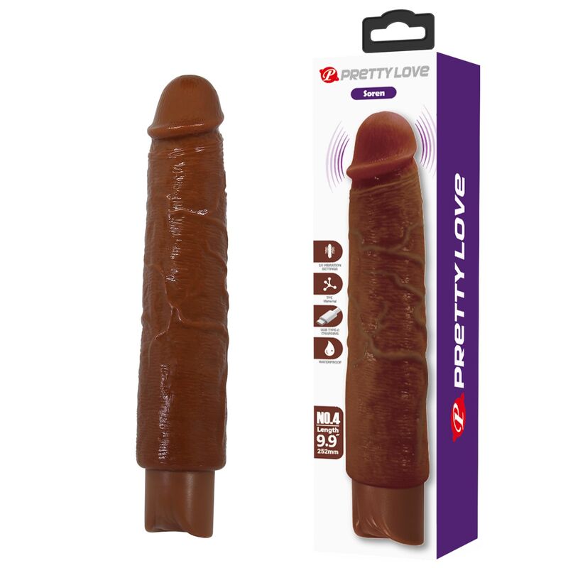 Realistični vibrator Pretty Love Gavin, smeđi, 25 cm