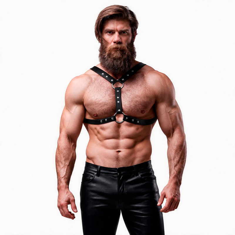 Muški harness FETISH SUBMISSIVE ATTITUDE s dvostrukim kopčanjem i zakovicama
