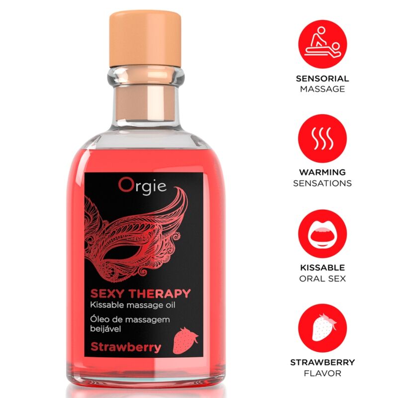 ORGIE Strawberry Kissable set masažnog ulja s perom i vodičem