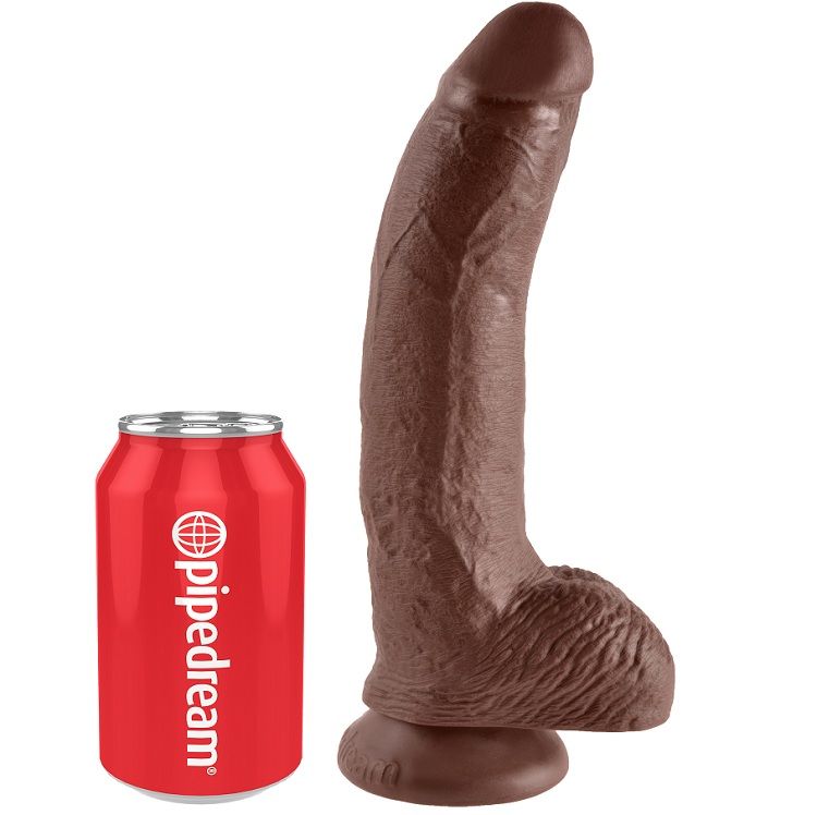 Dildo KING COCK s testisima, smeđi, 22,9 cm