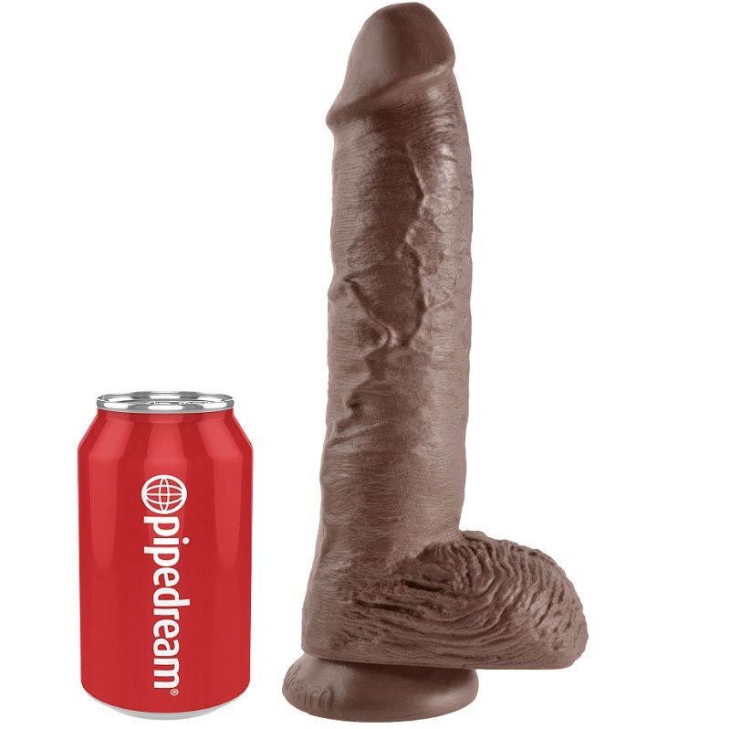 KING COCK dildo s kuglicama, smeđi, 25,4 cm