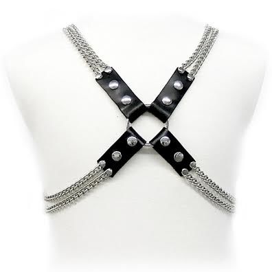 LEATHER BODY muški kožni harness s metalnim lancima