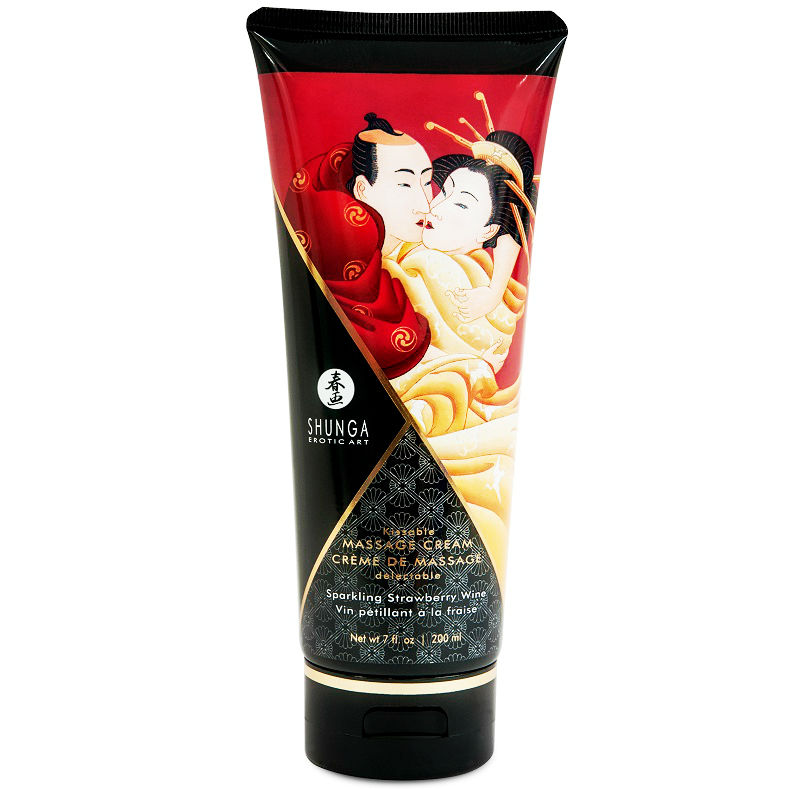 Shunga masažna krema s jagodom i cavom, 200 ml