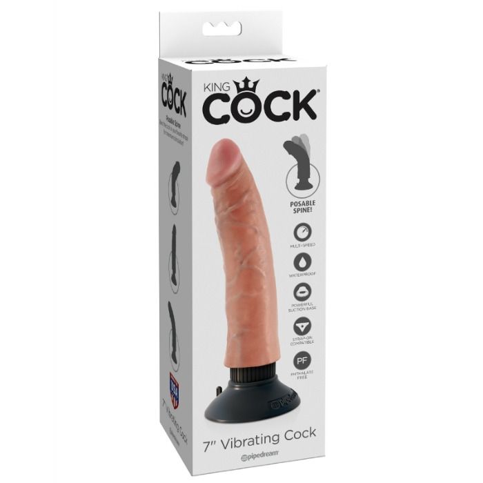 KING COCK realistični vibrator, boje kože, 17,78 cm