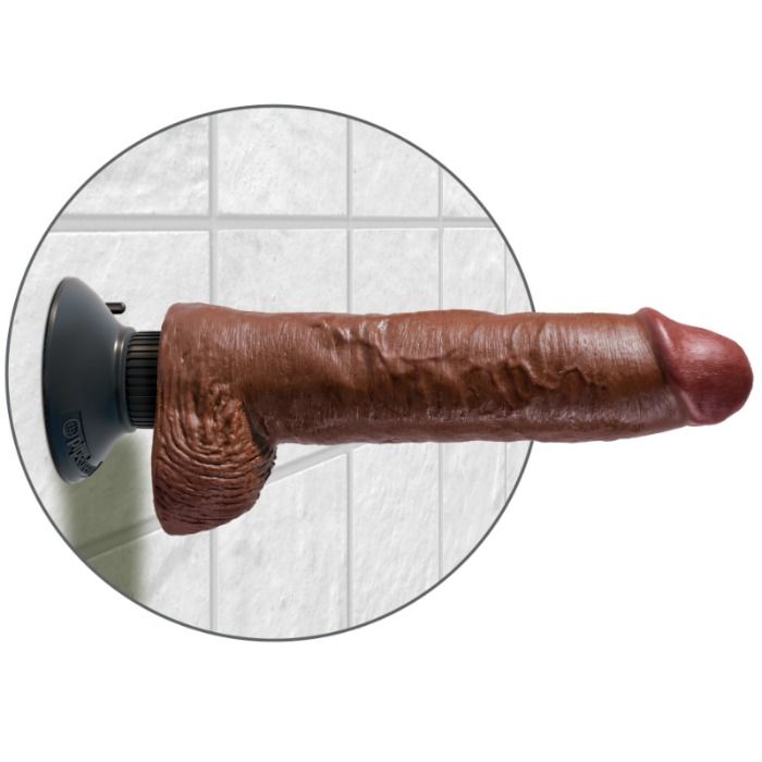 KING COCK realistični vibrator s vakuumskim nastavkom, 25,5 cm, smeđi