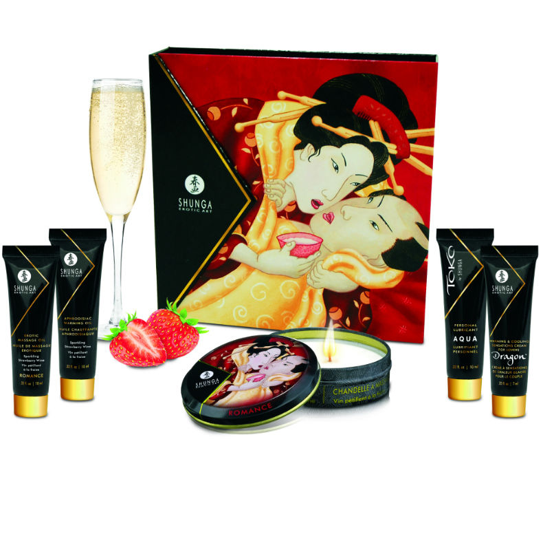 Shunga Secret Geisha poklon set za masažu s jagodom i cavom
