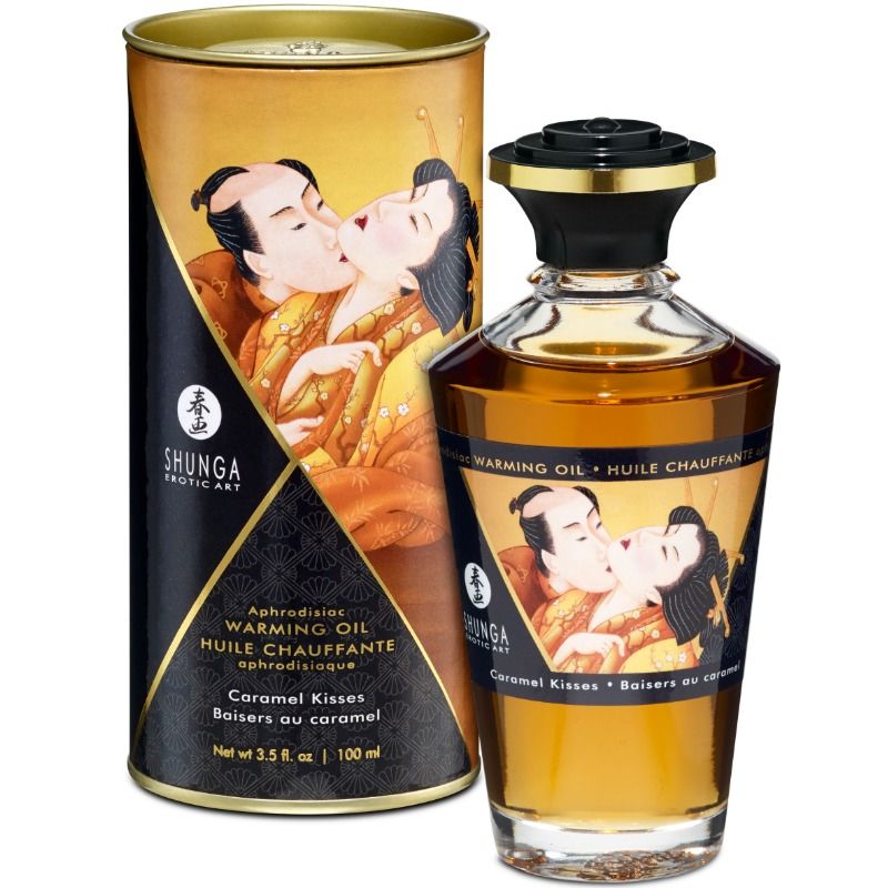 SHUNGA masažno ulje s učinkom zagrijavanja i okusom karamele, 100 ml