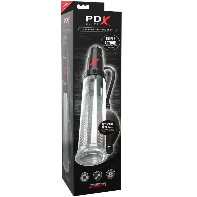 PDX Elite Suck N Pump vibrirajući masturbator s ručnom pumpom