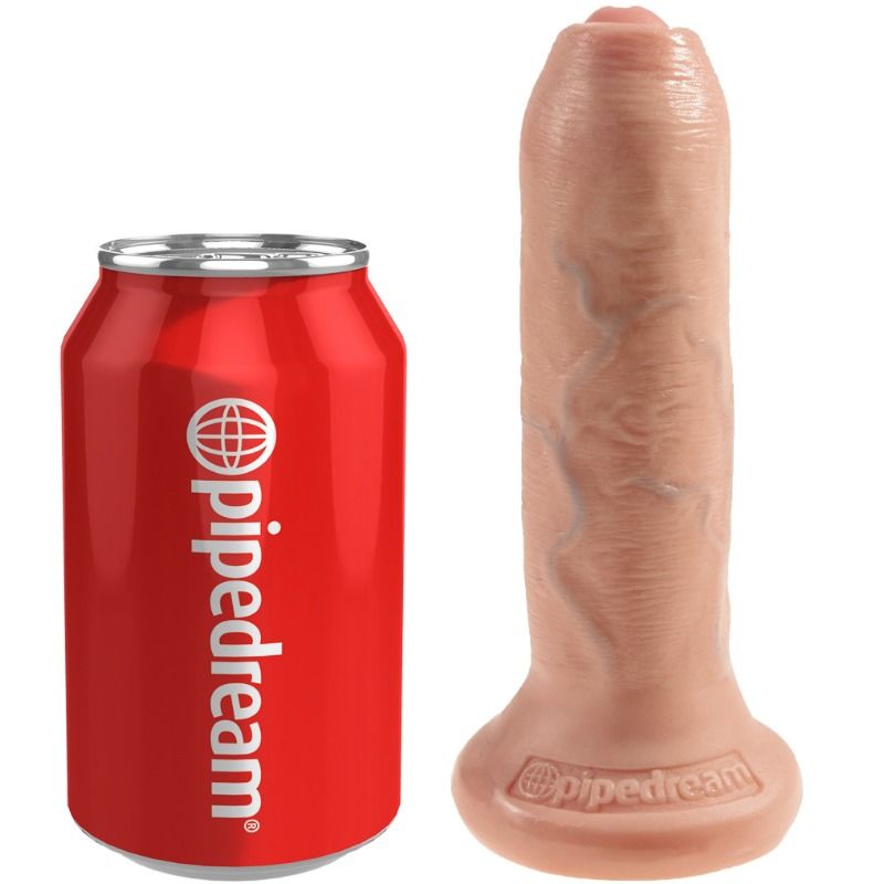 KING COCK Uncut realistični dildo s pomičnom kožicom, 15 cm