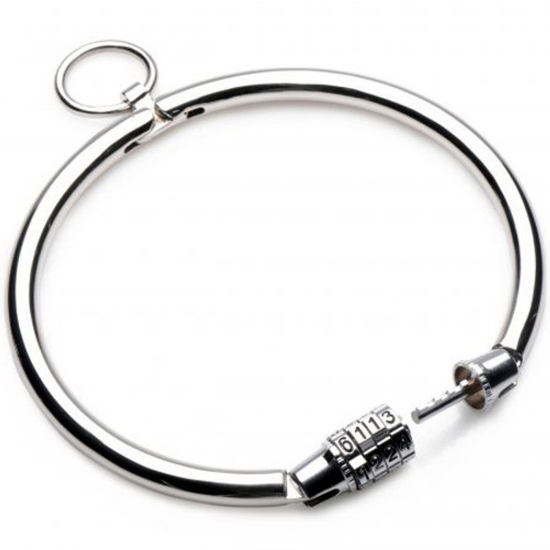 METAL HARD BDSM metalna ogrlica s lokotom s kombinacijom, 12 cm