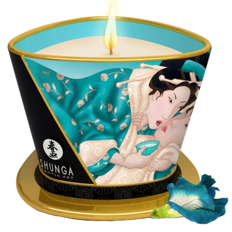 Shunga Island Blossoms svijeća za masažu s mirisom vanilije, 170 ml
