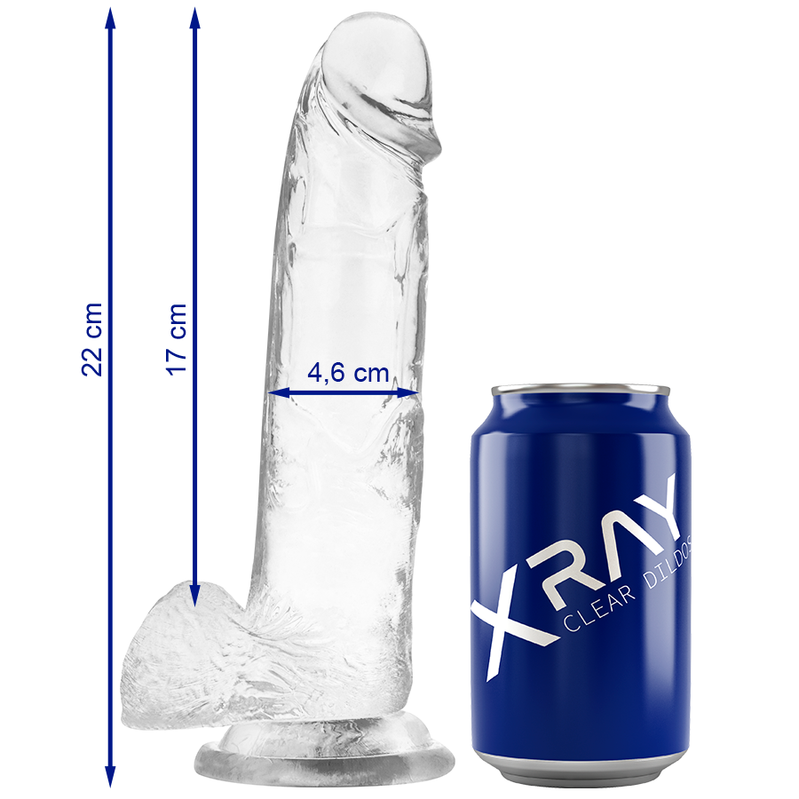 Prozirni realistični dildo od Jelly materijala, 22 cm, s vakuumskom čašicom, bez mirisa X RAY