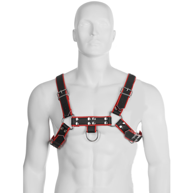LEATHER BODY Chain Harness III muška oprsnica, crna i crvena