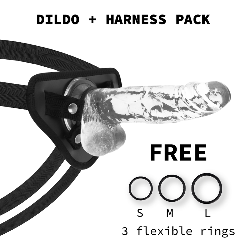 Prozirni realistični dildo od 20 cm s harnessom i vakuumskom bazom za strap on X RAY